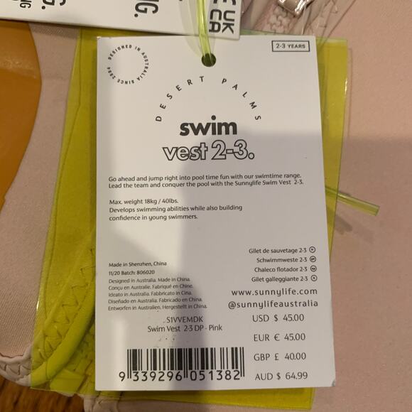BNWT SunnyLife Kids Swim Vest MSRP $45 | Desert Palms | 2-3 Years - Picture 5 of 9